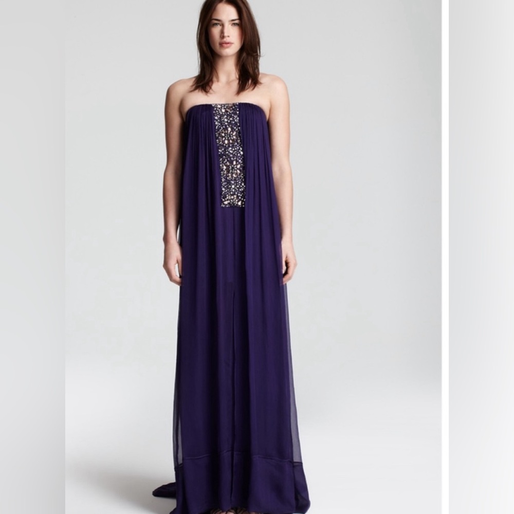 BCBG “EXENE” dress strapless beaded sheer purple gown size 2
